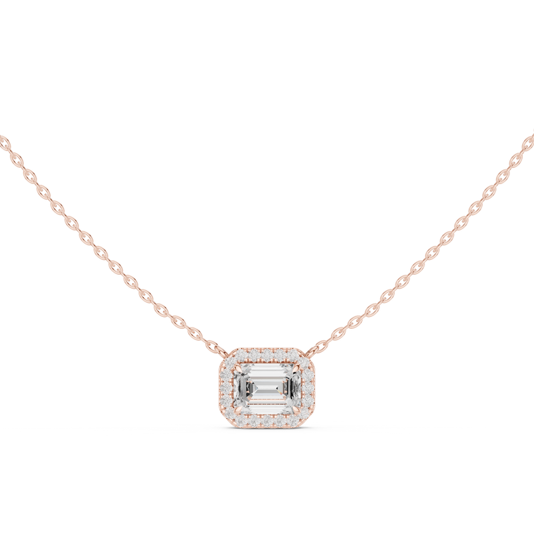Emerald Cut Halo Pendant - view 2