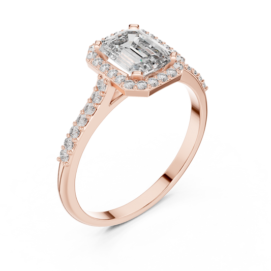Emerald Cut Lab Diamond with Halo and Pave Band Ring - view 3