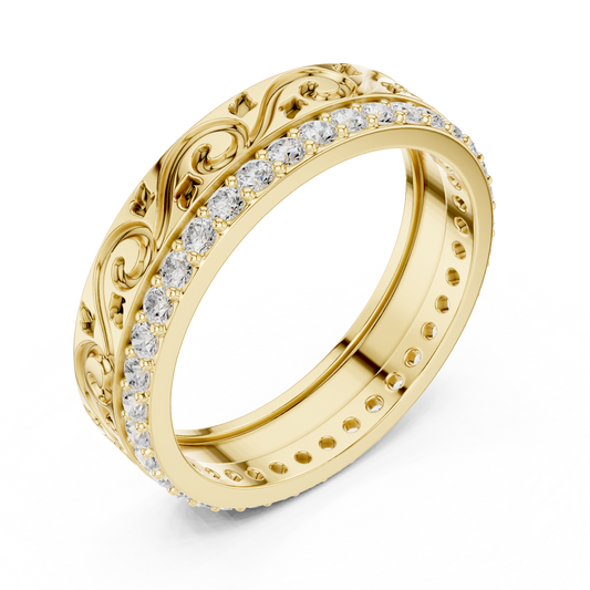 Vintage Engraved Pave Round Cut Lab Diamond Wedding Band - view 3