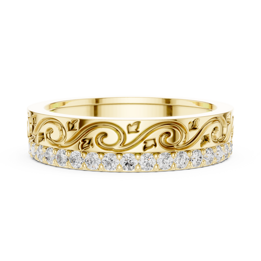 Vintage Engraved Pave Round Cut Lab Diamond Wedding Band - view 4