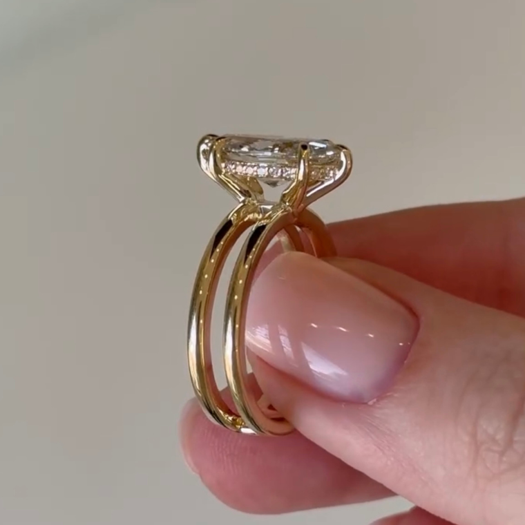 Marquise Lab Diamond Double Band Solitaire Ring - view 2