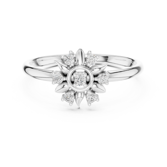 Round Moissanite Sunburst Floral Engagement Ring - view 3