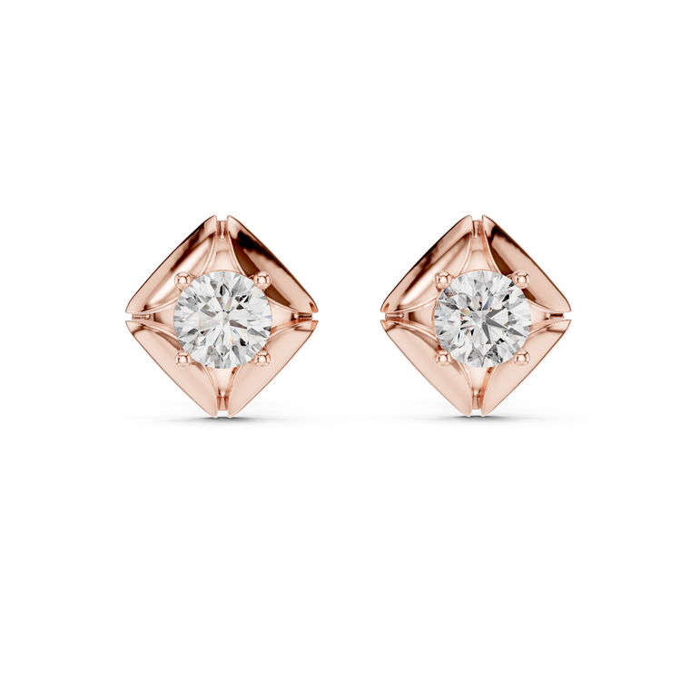 Geometric Pillow Kite Frame Round Moissanite Stud Earrings - view 2