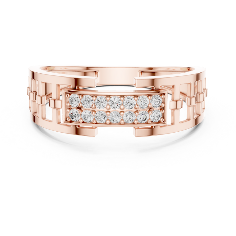 Round Cut Lab Grown Diamond Men's Rectangular Pave Center Geometric Ring - view 2