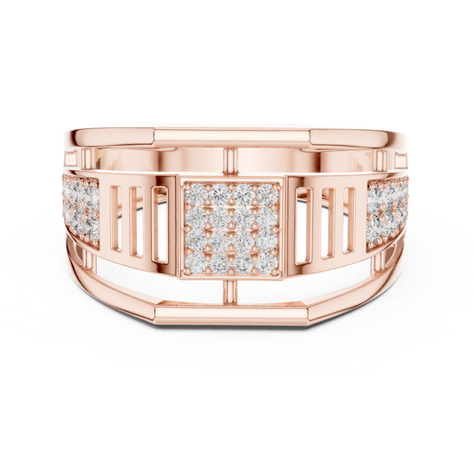 Round Cut Lab Grown Diamond Men's Pillar Cage Geometric Gold Statement Band - view 2