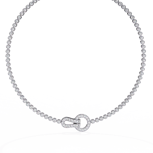 Pave Buckle Clasp Round Tennis Necklace - view 4