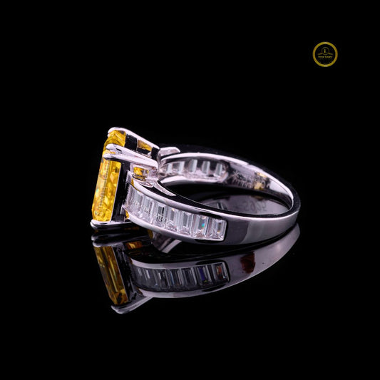 Fancy Vivid Yellow Radiant Cut With Baguette Sidestone - view 3
