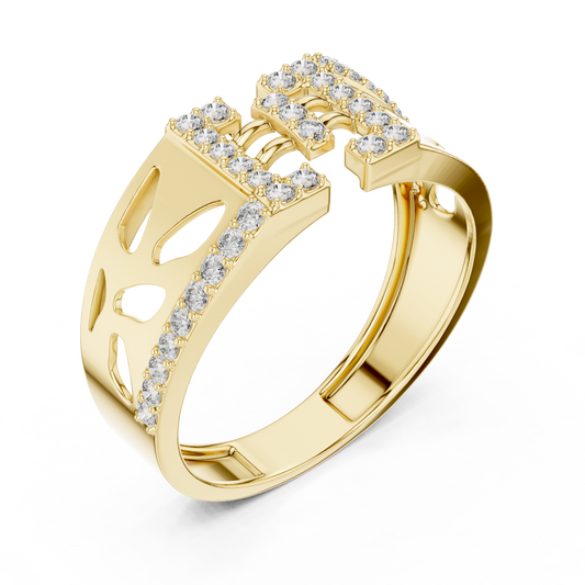 Round Cut Moissanite Men's Openwork Floating Bridge Gold Band - view 4