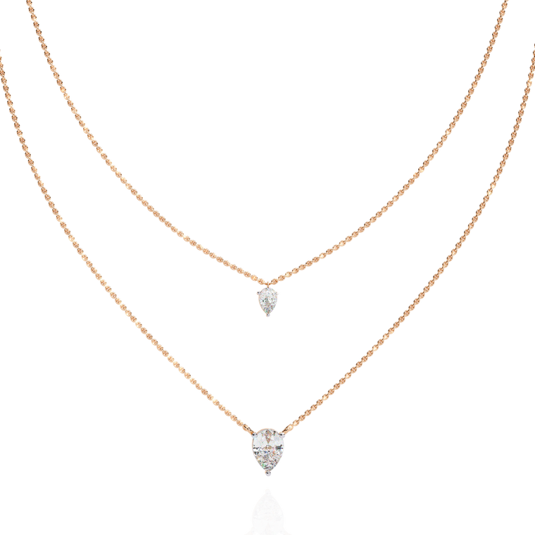 Layered Pear Cut Double Pendant Necklace - view 2