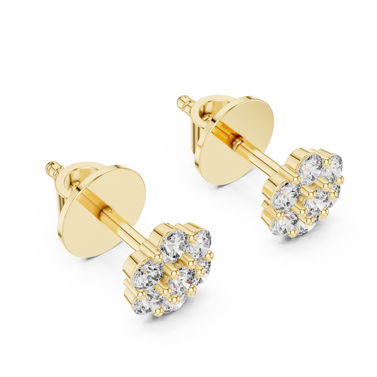 Noble Floral Cluster Round Cut Stud Earrings - view 4