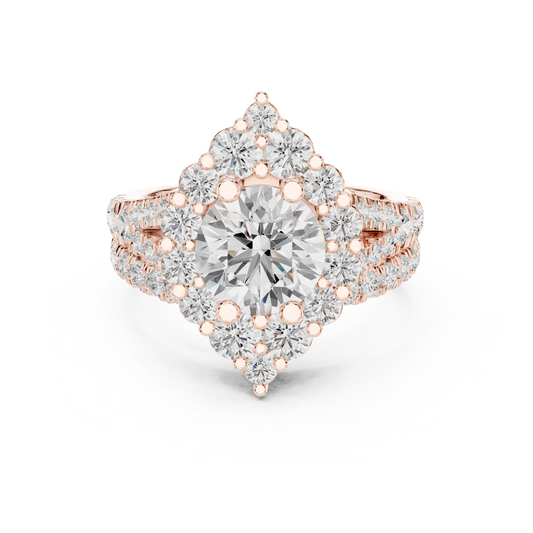 Art Deco Inspired Round Cut Lab Diamond Cluster Halo Ring - view 2