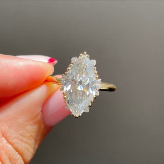 Marquise Cut Moissanite Halo Engagement Ring - view 2
