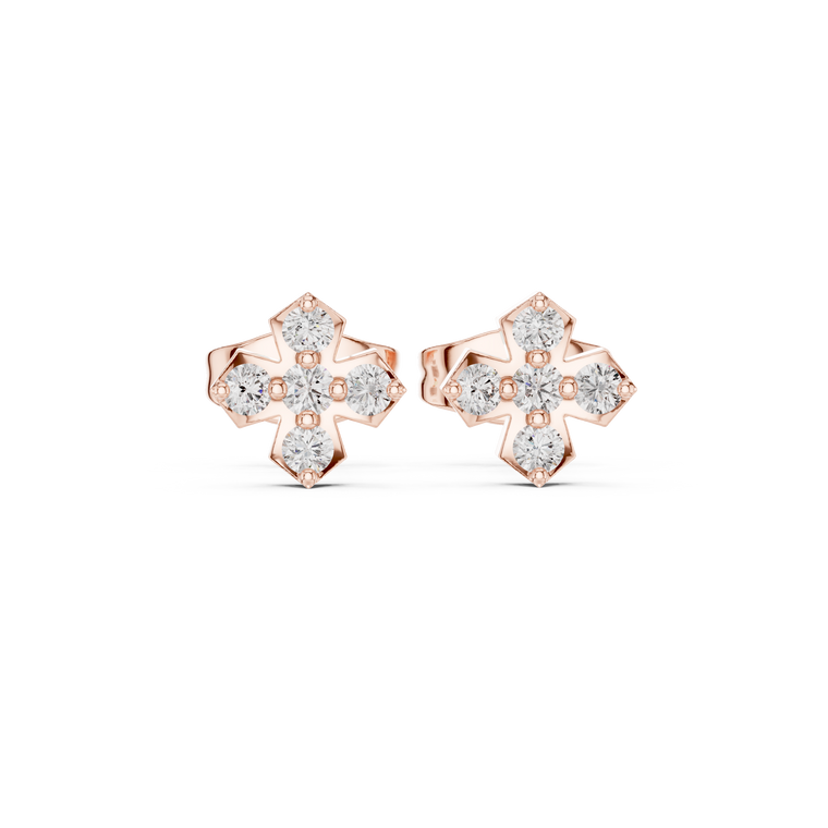 Geometric Cross Round Five Stone Cluster Stud Earrings - view 2