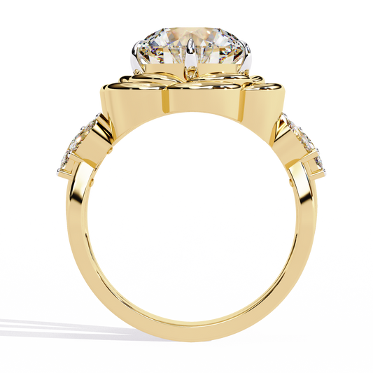 Floral Halo Round Cut Solitaire Wedding Ring - view 2