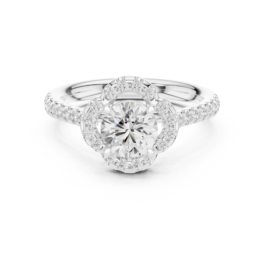 Round Brilliant Floral Halo Lab Grown Diamond Ring for Women - view 3