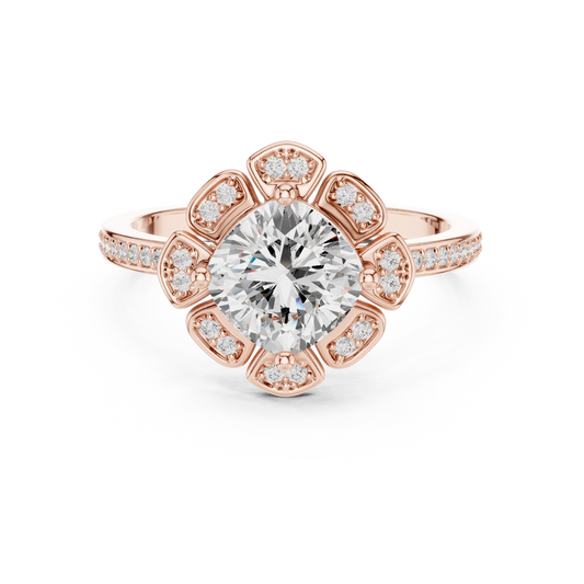 Cushion Cut Floral Flower Halo Lab Grown Diamond Ring - view 2