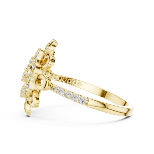 Round Lab Diamond Floral Swirl Pave Engagement Ring - view 4