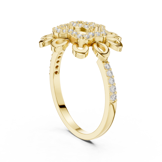 Round Lab Diamond Floral Swirl Pave Engagement Ring - view 3