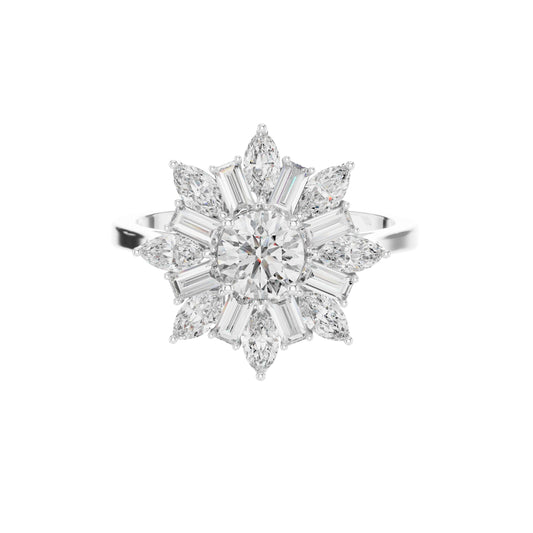 Baguette and Marquise Moissanite Flower Ring - view 3