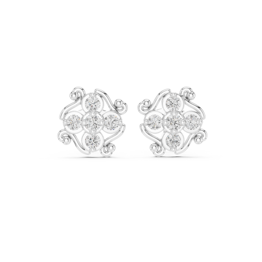Floral Cluster Lab Diamond Stud Earrings with Spiral Ribbon Whirl - view 3