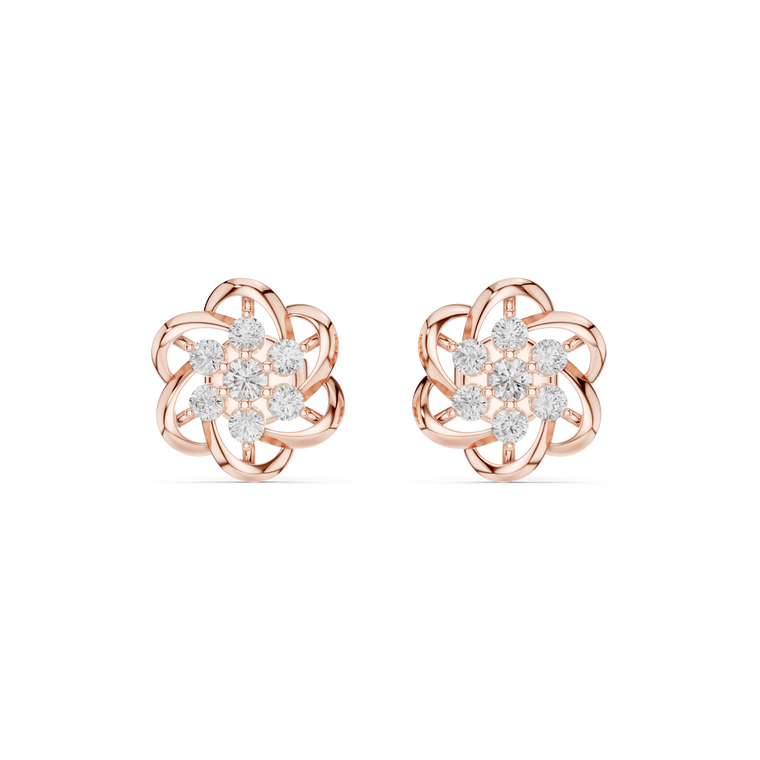 Floral Interwoven Knot Design Round Cut Stud Earrings - view 2