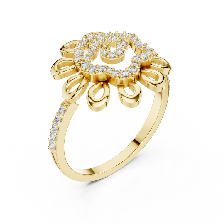 Round Lab Diamond Floral Swirl Pave Engagement Ring - view 2
