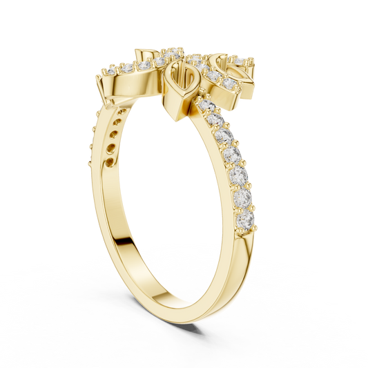 Nature Inspire Leaf Moissanite Ring With Pave Band - view 3