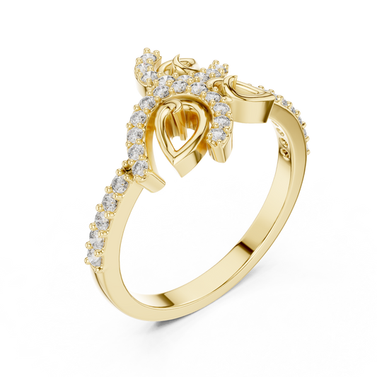 Nature Inspire Leaf Moissanite Ring With Pave Band - view 2