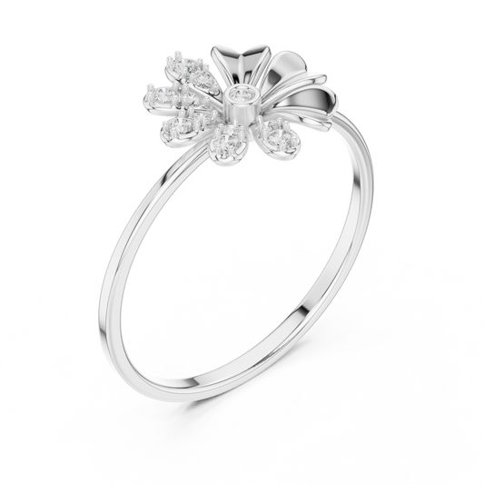 Round Cut Moissanite Daisy Flower Ring with Bezel Center - view 4
