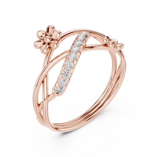 Twisted Pave Band Floral Inspire Moissanite Engagement Ring - view 3