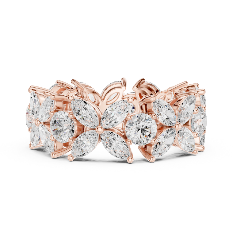 Floral Motif Marquise and Round Lab Diamond Wedding Eternity Band - view 2