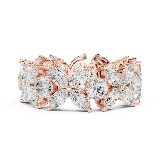 Floral Motif Marquise and Round Moissanite Wedding Eternity Band - view 2