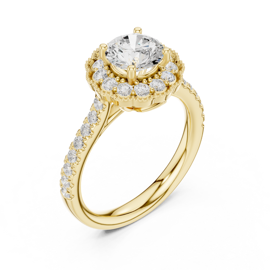 Floral Halo Design Round Cut Lab Diamond Ring - view 4