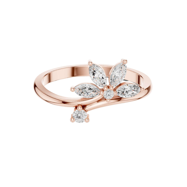 Marquise Moissanite Floral Open Bypass Statement Ring - view 2