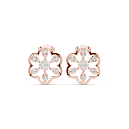 Scalloped Flower Petal Round Lab Diamond Openwork Stud Earrings - view 2