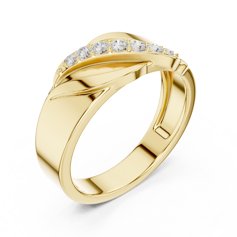 Round Cut Moissanite Men's Modern Curved Accent Wedding Ring - view 2