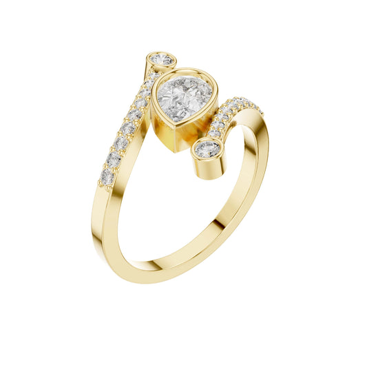 Bezel Set Pear Cut Moissanite Bypass Pave Engagement Ring - view 4