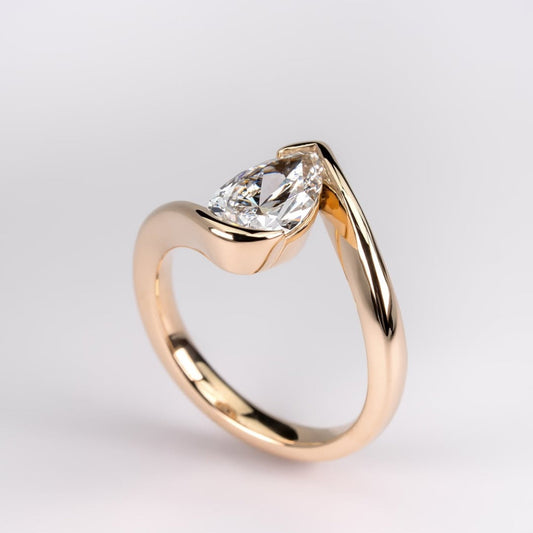 Antique Style Pear Cut Moissanite Bypass Solitaire Ring - view 4