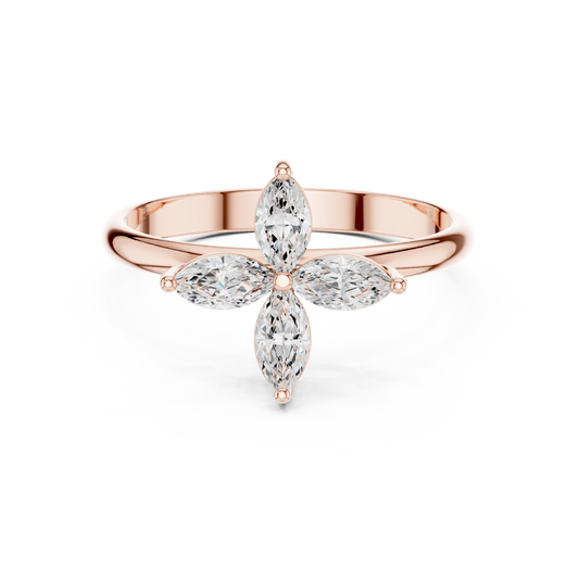 Marquise Cut Four Petal Lab Diamond Engagement Ring - view 2