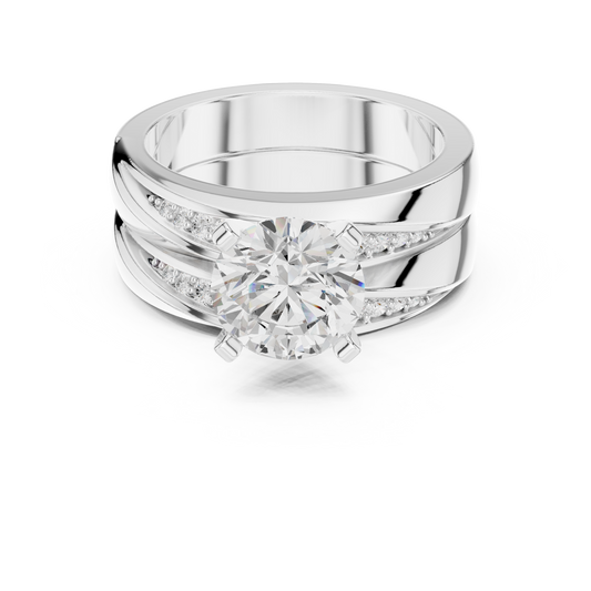 Solitaire Round Cut Lab Diamond Bridal Ring Set - view 3