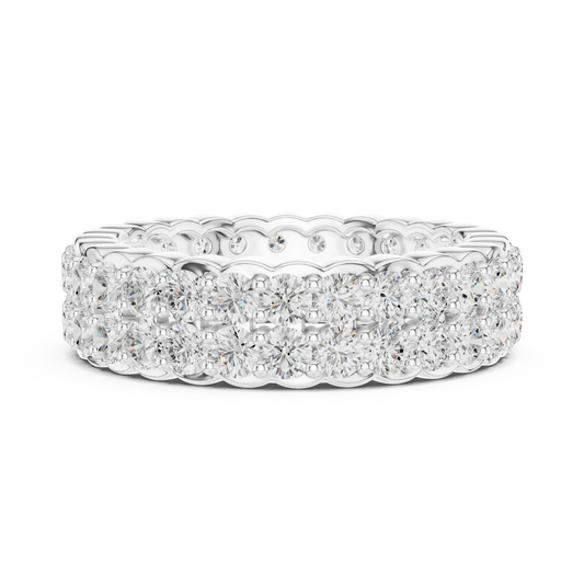 Double Row Round Cut Lab Diamond Eternity Band With Wedding Ring - view 3