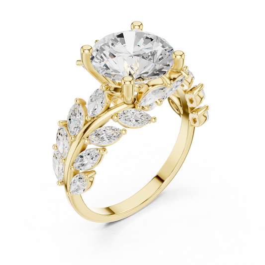 Round Brilliant Solitaire Ring with Marquise Lab Diamond Clusters - view 4