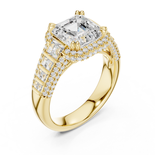 Asscher Cut Halo Lab Grown Diamond Ring with Baguette Side Stones - view 4