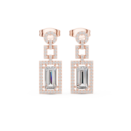 Art Deco Emerald Cut Halo Chandelier Earrings - view 2