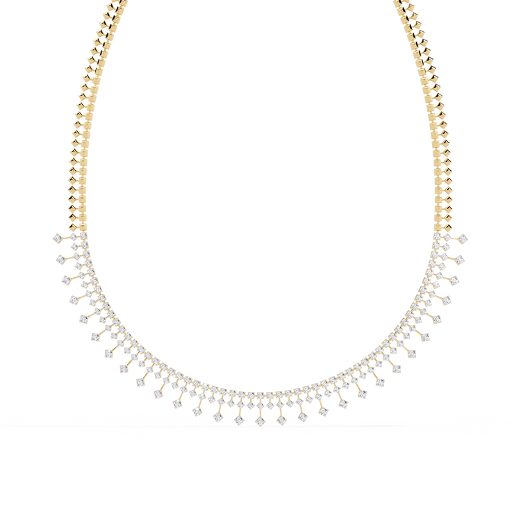 Fringe Tennis Necklace with Princess Shape Drops - view 2