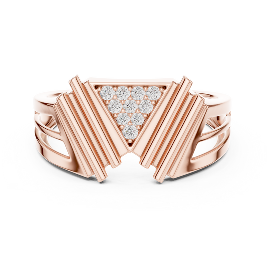 Round Cut Men's Pyramid Shield Crest Wedding Ring - view 2