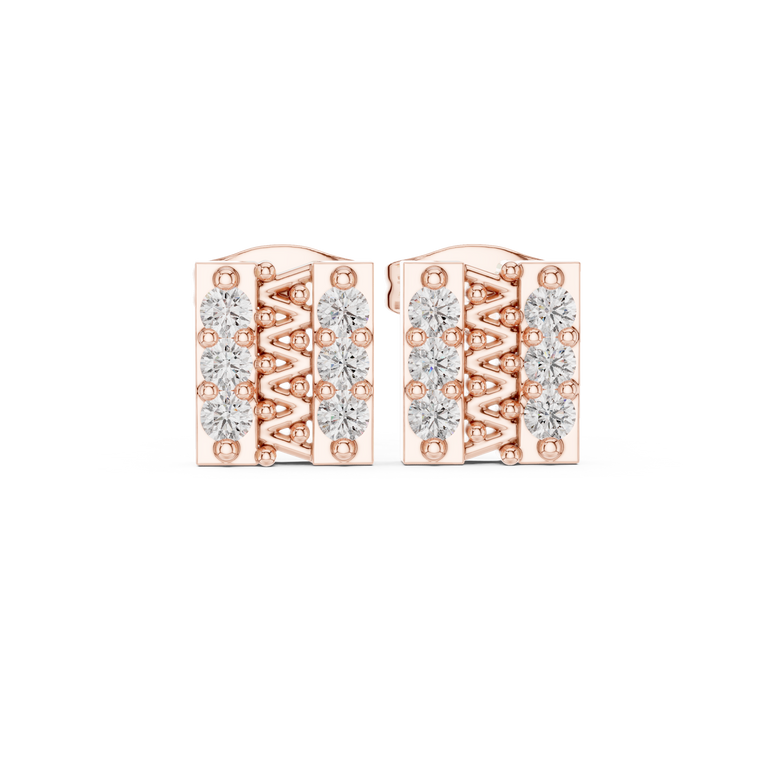 Round Openwork Channel Grid Setting Earrings - view 2