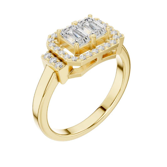 Toi Et Moi Emerald Cut Lab Diamond Halo Engagement Ring - view 4