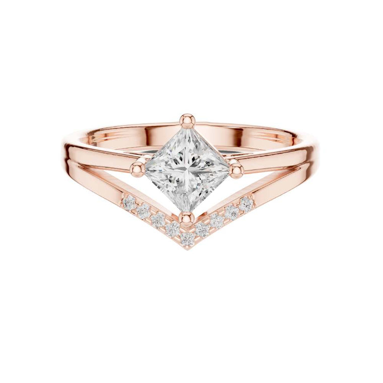 Princess Cut Lab Diamond Chevron Engagement Ring - view 2