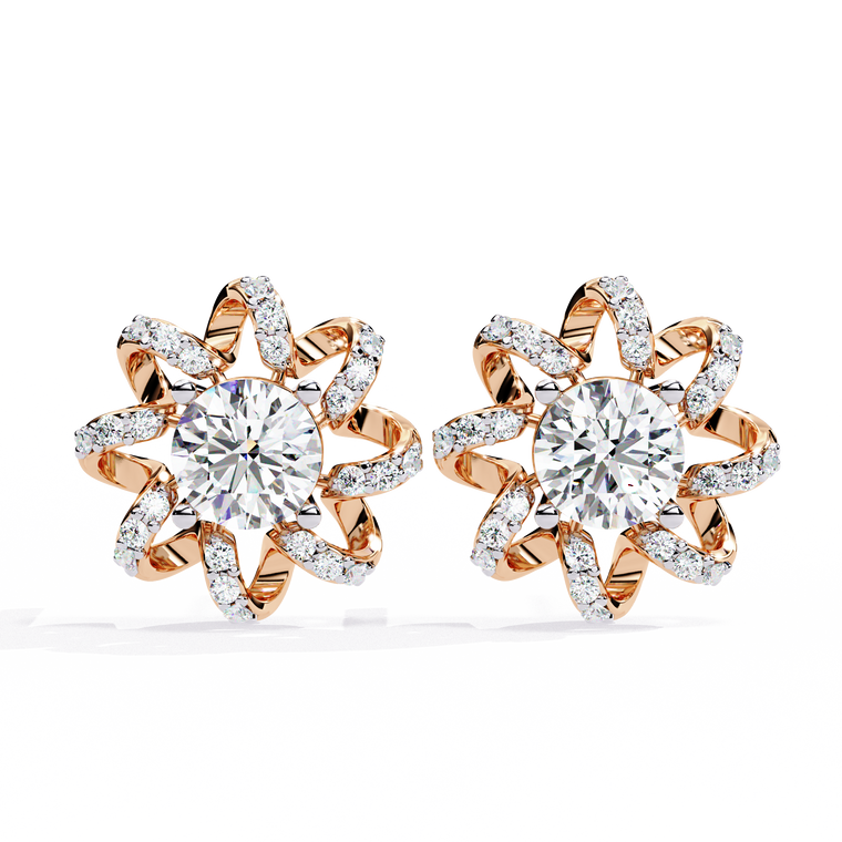 Floral Halo Stud Earrings with Pave Petals - view 2